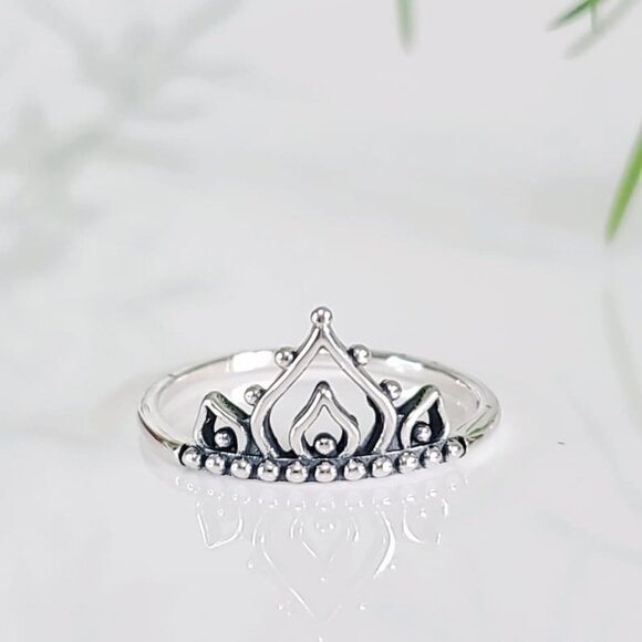 Sterling Silver Beaded Ring, Henna Mandala Ring, 925 Stamped, Minimalist Ring, - Picture 2 of 9